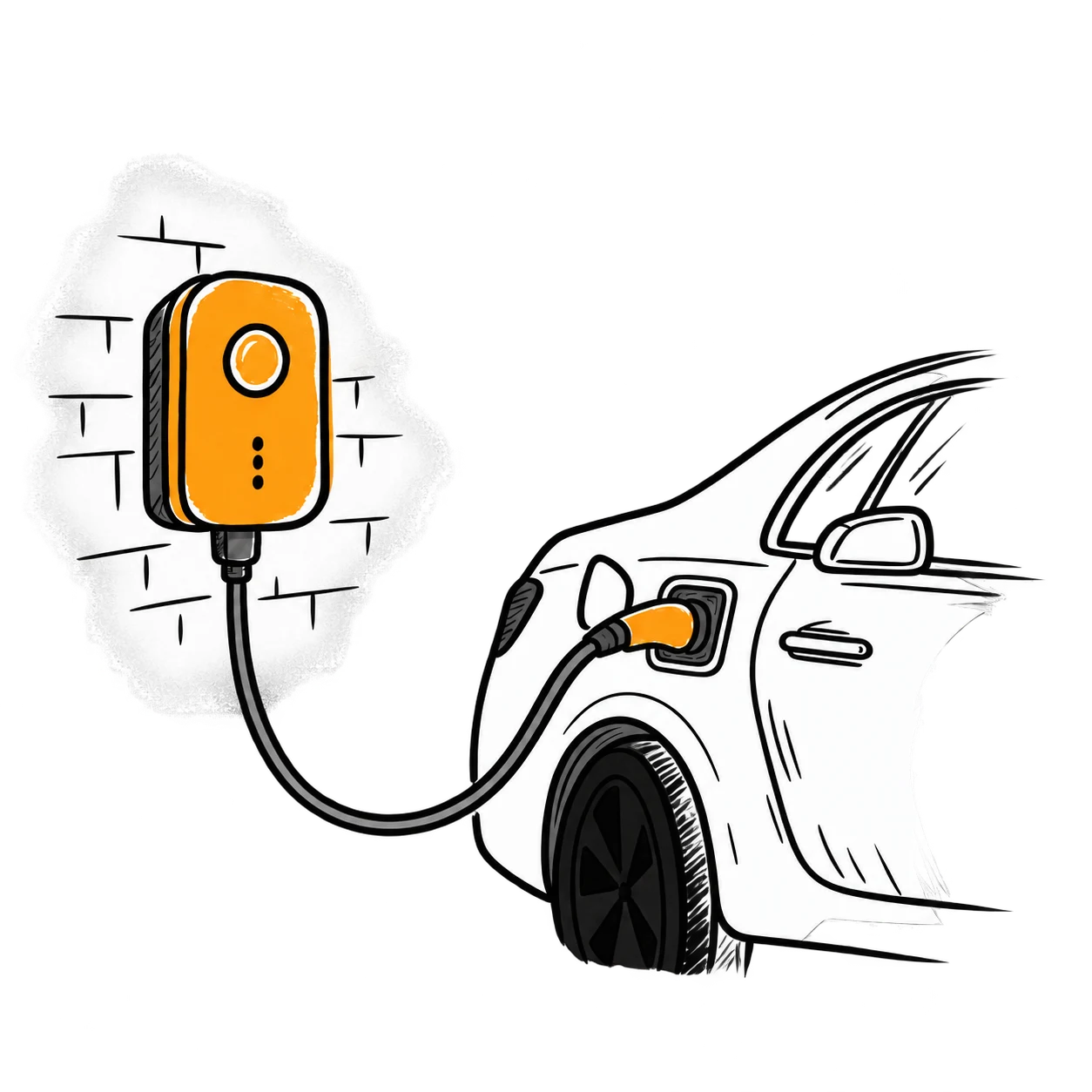 Ilustrácia elektromobilu pripojeného k nabíjačke